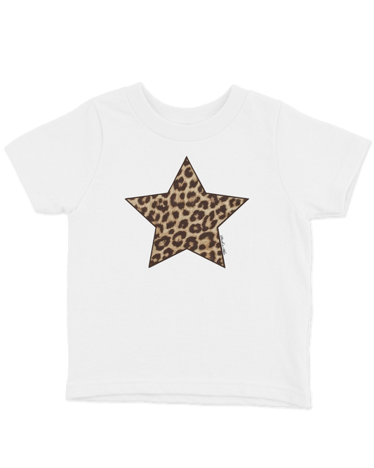 White Baby Tee with a Cheetah Print Star Graphic 